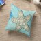 Throw Pillow | Blue & Ivory Starfish Pillow – Hand Embroidered with Beadwork, Coastal Decorative Cushion for Beach Home Décor | 18"x18"